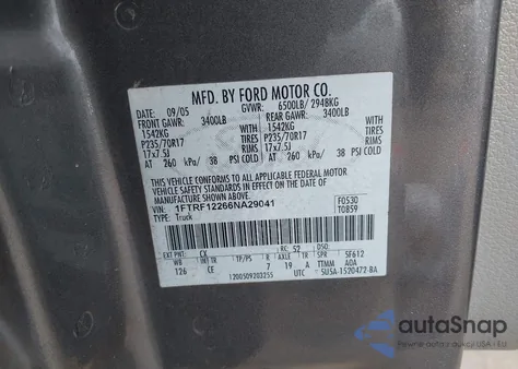 2006 Ford F-150 Stx/Xl/Xlt из США, поврежденный, VIN 1FTRF12266NA29041